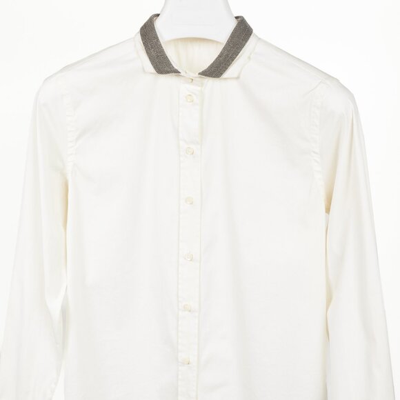Brunello Cucinelli SS/17 Off-White Cotton Poplin Monili-Collar Shirt - Picture 3 of 13